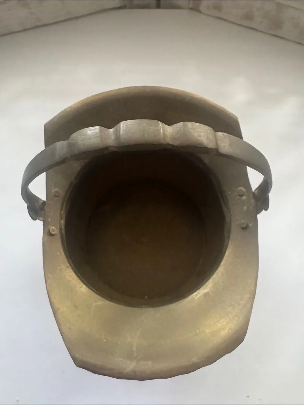 Vintage Solid Brass Coal Scuttle Basket Bucket Swing Handle 7” Fireplace Decor